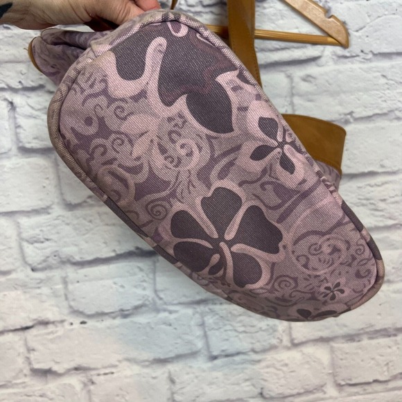 LL Bean Vintage 90s Purple Floral Hawaiian Canvas and Leather Tote Bag Y2K EUC - Picture 8 of 11